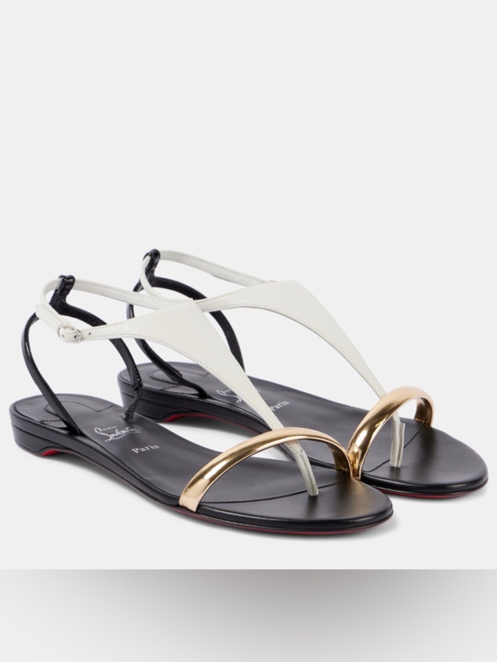 Christian Louboutin White, Black & Gold Leather Sandals